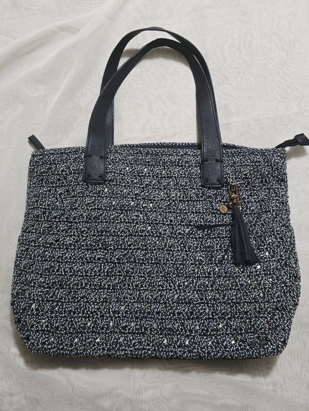 The Sak Fairmont Crochet Tote Handbag Purse Blue